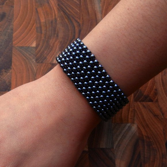 Gunmetal Seed Bead Cuff BraceletStackableCustom Size Jaded Vine Design